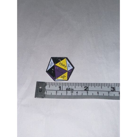 20 Sided Dice They Them RPG Pin Brooch - Picture 1 of 3